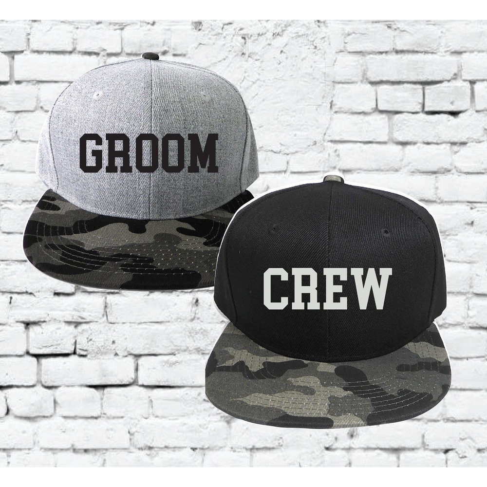 Groom Crew Hats Bachelor Party Snapbacks Black and Grey Camo